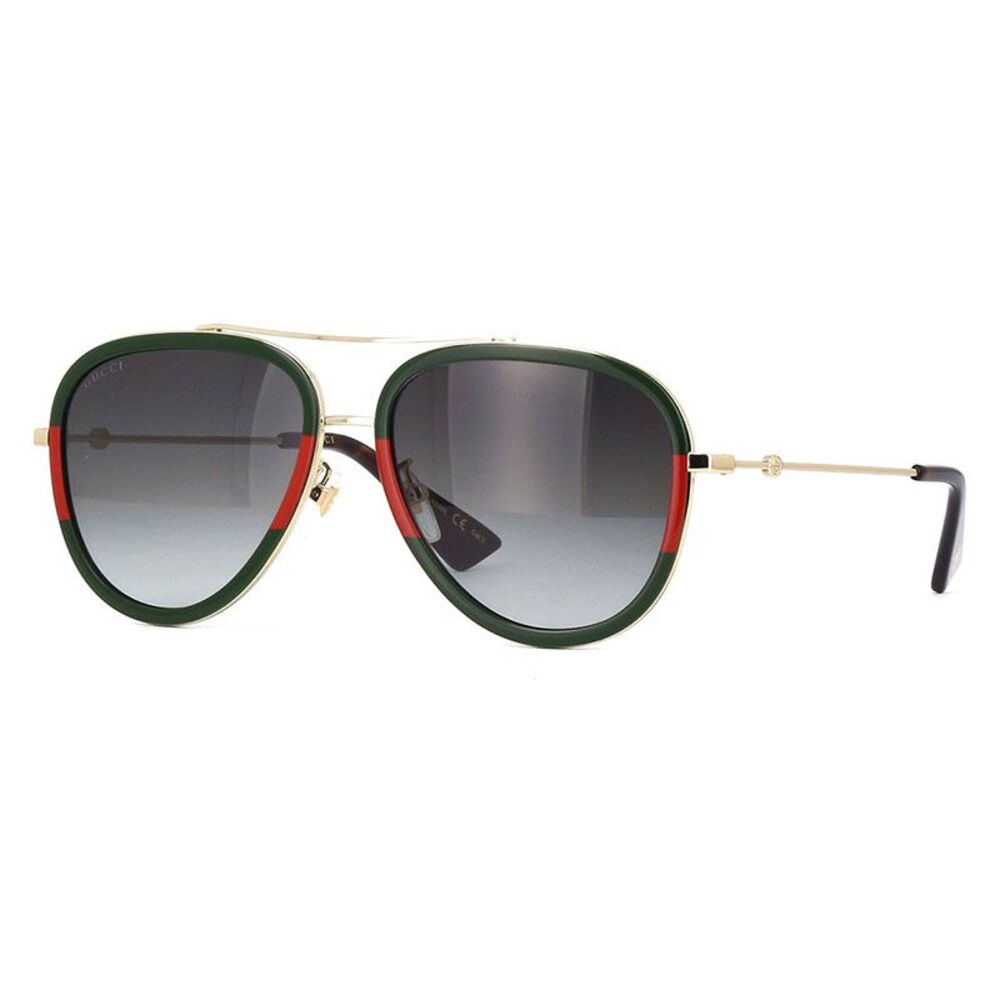 Gucci Sunglasses Aviator Full Rim, Gold/Green/Red Frame and Green Gradient Lens